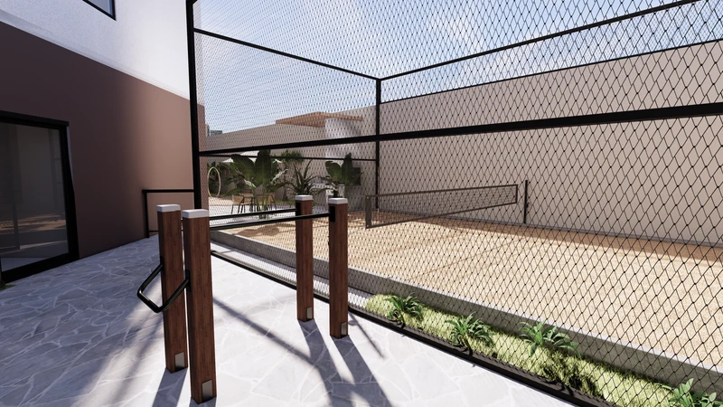 Perspectiva oficial da quadra de beach tennis do Rapha